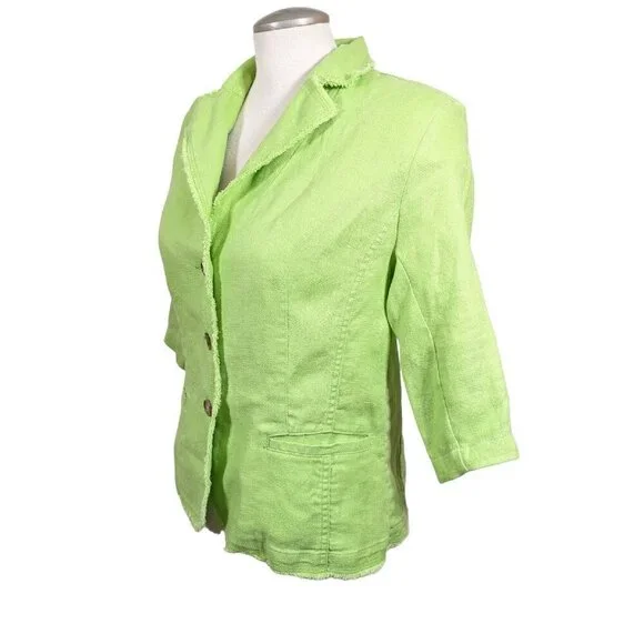 Vintage Coldwater Creek Jacket Blazer Womens Size 12 Linen Lime Green Pockets - Picture 2 of 5